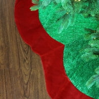 60 Yeşil Metalik Pileli Kırmızı Kadife Kesilmiş Taraklı Kenar Noel Ağacı Etek