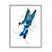 Mavi Kuş Uçan Kanatları Hayvanlar ve Böcekler Grafik Sanat Gri Çerçeveli Sanat Baskı Duvar Sanatı