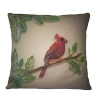 Designart Kardinal Kuş Kırmızı Kağıt Quilling - Çiçekli Kırlent - 12x20