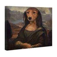 Pist Avenue Hayvanlar Duvar Sanatı Tuval Baskılar 'Mona Lisa Pet' Köpekler ve Yavrular-Kahverengi, Siyah