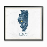 Stupell Ev Dekorasyonu Illinois Minimal Mavi Mermer Kağıt Siluet Çerçeveli Tekstüre Sanat