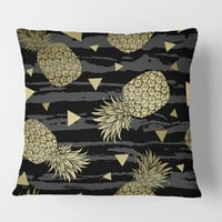 Designart Siyah Üzerine Altın Ananas' Yüzyıl Ortası Modern Kırlent - 16x16