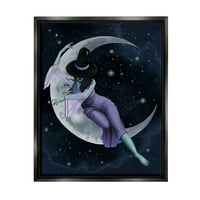 Stupell Sanayi Ay Cadı Yıldızlı Gece Gökyüzü Boyama Jet Siyah Yüzen Çerçeveli Tuval Baskı Duvar Sanatı, tasarım Grace