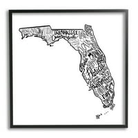Stupell Industries Florida Eyalet Tipografi Şehirler Grafik Sanatı Siyah Çerçeveli Sanat Baskı Duvar Sanatı, Tasarım