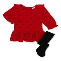 Wonder Nation Kız Bebek Elbise ve Tayt Kıyafet Seti, 2'li, Beden 0 3 Aylık