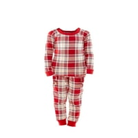 Derek Kalp Klasik Ekose Eşleşen Aile Yılbaşı Pijama Takımı, 2 Parça