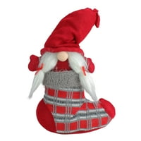 Northlight 14.5 Kırmızı ve Gri Isolde Gnome Noel Çorabı Masa Dekorasyonunda