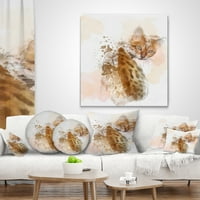 Designart Kahverengi Sıçramalı Sevimli Kedi Çizimi - Hayvan Kırlent - 16x16