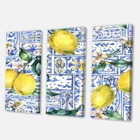Designart ' Geometrik Desen Limon Süsleme Mavi I ' Tropikal Tuval Duvar sanatı Baskı