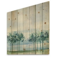 Designart 'Mavi Gökyüzünün Altında Gölün Karşısındaki Ağaç' Doğal Çam Ağacına Geleneksel Baskı