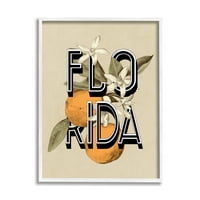 Stupell Industries Florida Portakal Çiçekleri Devlet Çiçek Tipografi Grafik Sanatı Beyaz Çerçeveli Sanat Baskı Duvar