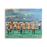 Plaj rıhtım kadın yaz eğlenceli kıyı Resim Galerisi sarılmış tuval baskı duvar sanatı