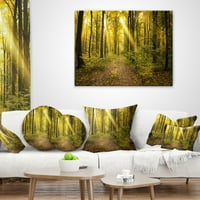 Designart Yeşil Sonbahar Ormanında Gün Batımı - Modern Orman Kırlent - 12x20