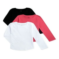 Wonder Nation Girls 'Uzun Kollu Çocuk Sert Tişört, 3'lü Paket, 4'lü Beden ve Artı