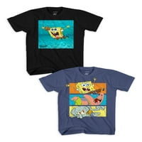 Nickelodeon Sünger Bob Derin Çerçeveli Erkek Kısa Kollu Grafikli tişört, 2'li Paket, 4-18 beden