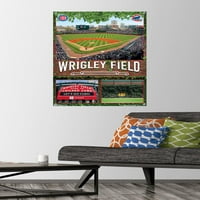 Chicago Cubs - İtme Pimleri ile Wrigley Field Duvar Posteri, 22.375 34