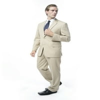 Moda Erkek Ten Rengi Polyester-Viskon Dokulu Çentik Yaka Klasik Fit Takım Elbise