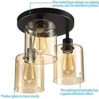 3-Light gömme montaj kolye ışık Mutfak, Giriş, Amber Cam gölge tavan lambası fikstürü, Vintage Yağ Ovuşturdu Bronz