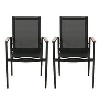 Benfield Hasır ve Alüminyum Dış Mekan Yemek Sandalyeleri, Siyah ve Doğal, 2'li Set
