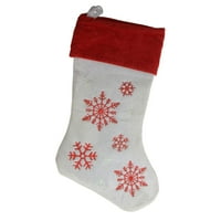 19 Kırmızı ve Beyaz Kadife İşlemeli Kar Tanesi Noel Çorabı