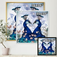 Designart 'Kır çiçekleri İle iki mavi tavus kuşu' Geleneksel çerçeveli tuval duvar sanatı baskı