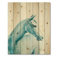 Designart 'Açık Mavi Bir Atın Yakın Çekim Portresi' Çiftlik Evi Doğal Çam Ağacına Baskı