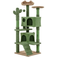 Smile Mart 54.5 H Kaktüs Kedi Ağacı, Orta Boy Kediler için Dolgulu Levrek, Yeşil Kahverengi