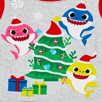 Bebek Köpekbalığı Noel Tatili Yürüyor Boy ve Kız Unise Pamuk Pijama Seti, 4 Parça, Boyutları 12 M-5 T