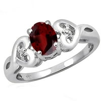 Kuyumcu Kulübü Garnet Yüzük Birthstone Takı - 1. Karat Granat 0. Beyaz Pırlanta Aksanlı Gümüş Yüzük Takıları – Hipoalerjenik