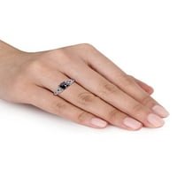 1 Karat T.W. Yastık Kesim Siyah Pırlanta ve Yuvarlak Kesim Beyaz Pırlanta 14kt Beyaz Altın Vintage Nişan Yüzüğü