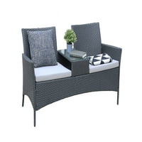 Aukfa Açık Veranda Mobilya Seti, Modern Loveseat Rattan Sandalye Hasır Çıkarılabilir Minderler ve Masa İle Çim Balkon