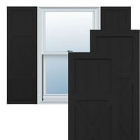 Ekena Millwork 12 W 54 H Gerçek Fit PVC Merkezi X-Board Çiftlik Evi Sabit Montajlı Panjurlar, Siyah