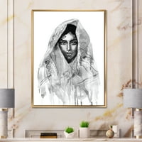 Designart 'Siyah ve Beyaz Portre Genç Hintli Kadın I' Modern Çerçeveli Tuval Duvar Sanatı Baskı