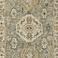 Aspen Stafford Çiçekli Bordürlü Yün Kilim, Yosun Fildişi, 3' 5'