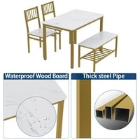 Yoneston 4 Parçalı yemek masası Sandalye Seti Depolama Rafı, 43in Mutfak Masa Sandalye ve Ev için bir Tezgah, Beyaz