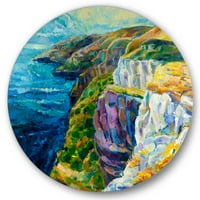 Designart 'The Blue Ocean By Rocky Cliffs II' Deniz ve Kıyı Çemberi Metal Duvar Sanatı - 29'luk Disk