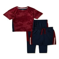 Atletik Çalışır Bebek ve Yürümeye Başlayan Çocuk T-Shirt, Kısa ve koşucu pantolonu Kıyafet Seti, 3 Parça, Boyutları