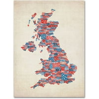Ticari Marka Sanatı 'İngiltere Şehirleri Metin Haritası 2' Michael Tompsett'in Tuval Sanatı