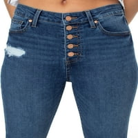 Ünlü Pembe Gençler Curvy Maruz Düğme Skinny Jeans