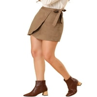 Benzersiz Pazarlık kadın Fau Süet Kravat Belli A-Line Wrap Kısa Mini Etek Kahverengi XL