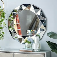 Üçgen Desenli DecMode Glam Cam Gümüş Yuvarlak Duvar Aynası, 40 D