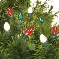 Tatil Zamanı 50 Sayım Kırmızı, Sıcak Beyaz ve Yeşil Sedefli Cam C LED Noel ışıkları, Yeşil Telli, 13. ayak