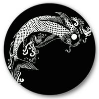 Designart 'Koi Balıklı Chinoiserie I' Geleneksel Daire Metal Duvar Sanatı - 36'lık Disk