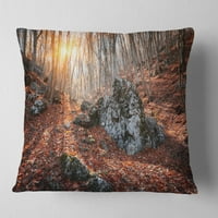 Designart Kayalık Kırmızı Sonbahar Orman-Manzara Fotoğrafçılığı Atmak Yastık-16x16