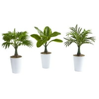 Neredeyse Doğal Yeşil 18 H Çeşitli Mini Palmiye ve Muz Yapay Bitki Beyaz Ekici