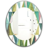 Designart 'Karışık Yeşil Geometrik Desen III' Modern Ayna - Oval veya Yuvarlak Duvar Aynası