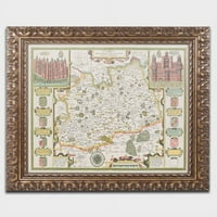 Marka Güzel Sanatlar Surrey Haritası Tuval Sanatı Jodocus Hondius, Altın Süslü Çerçeve