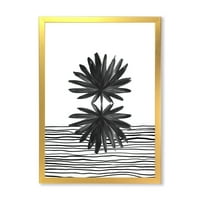 Designart 'Tropikal Yaprak Altında Siyah Beyaz Çizgili II' Modern Çerçeveli Sanat Baskısı