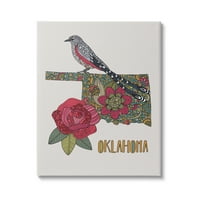 Stupell Industries Oklahoma Eyaleti Kuş ve Çiçek Detaylı Çiçek Desenli Grafik Sanat Galerisi Sarılmış Tuval Baskı