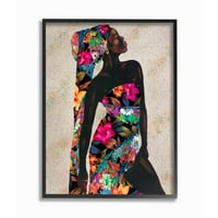 Stupell Industries Zarif Kadın Tropikal Çiçek Elbise Gücü Poz Çerçeveli Duvar Sanatı Tasarım Alonzo Saunders, 16